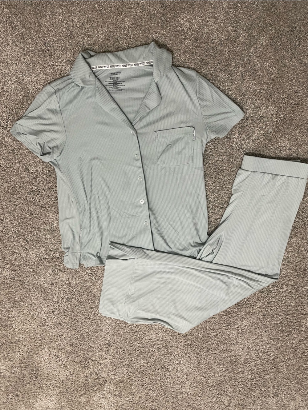 Nine West Light Blue/Green Ribbed Sleepwear Set